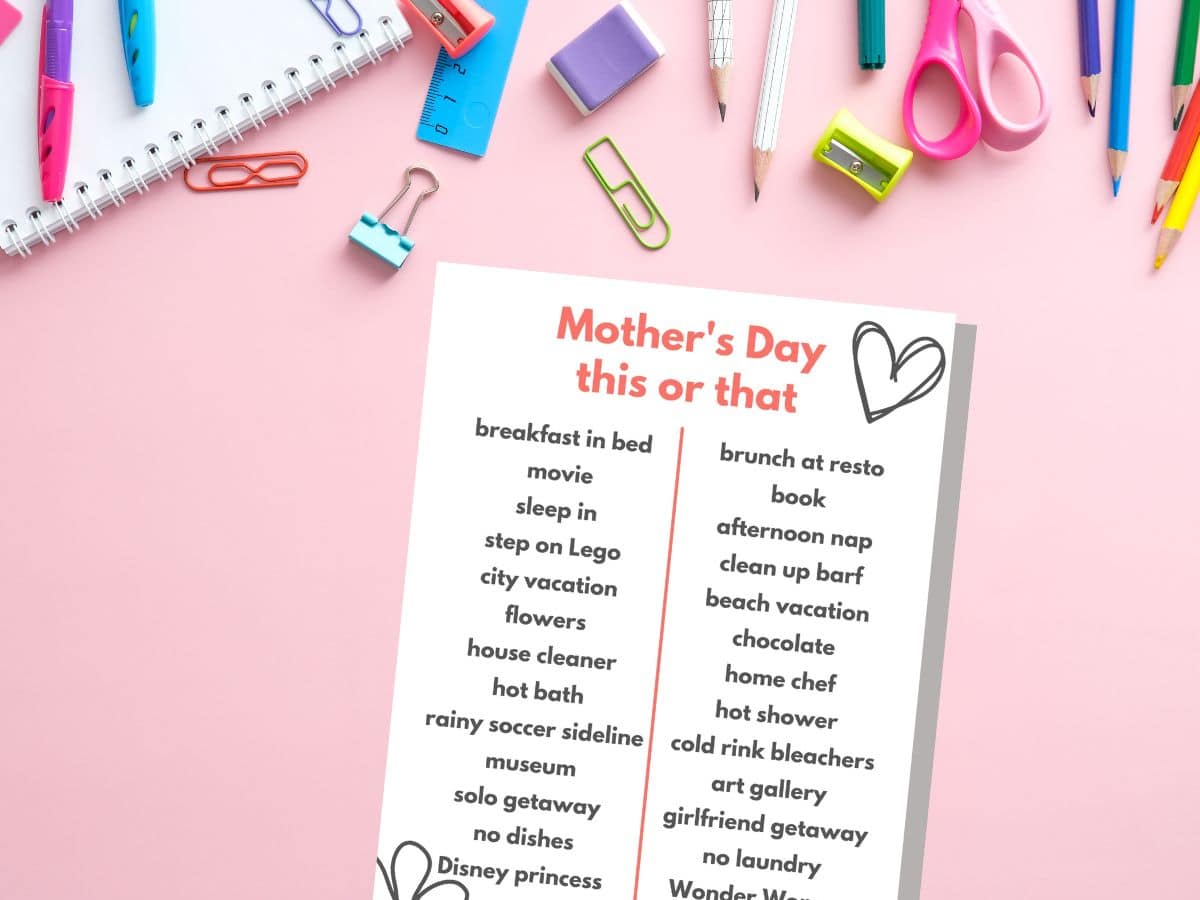 mother's day this or that printable on table with pencils and rulers