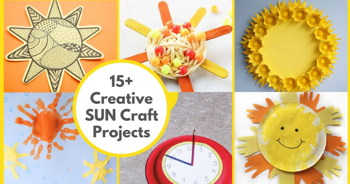 creative sun projects social image - collage of 6 sun crafts