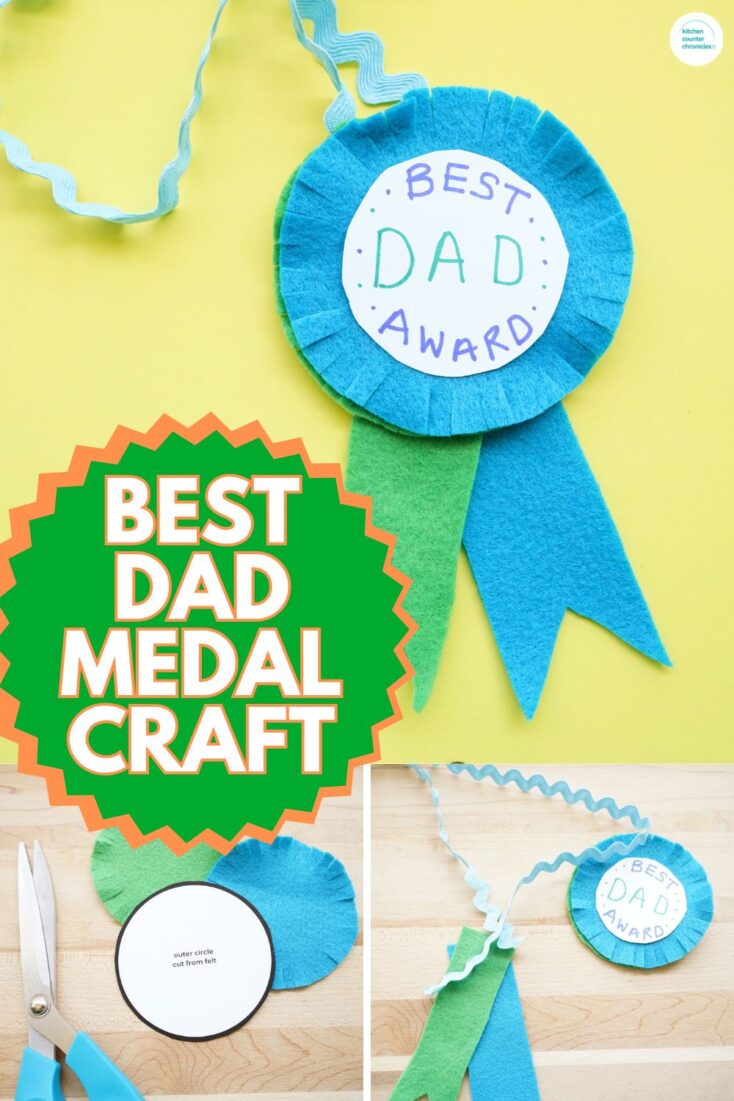felt and paper best dad medal craft for kids with blue and green medal