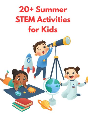 kids doing science activities with title 20+ summer STEM activities for kids