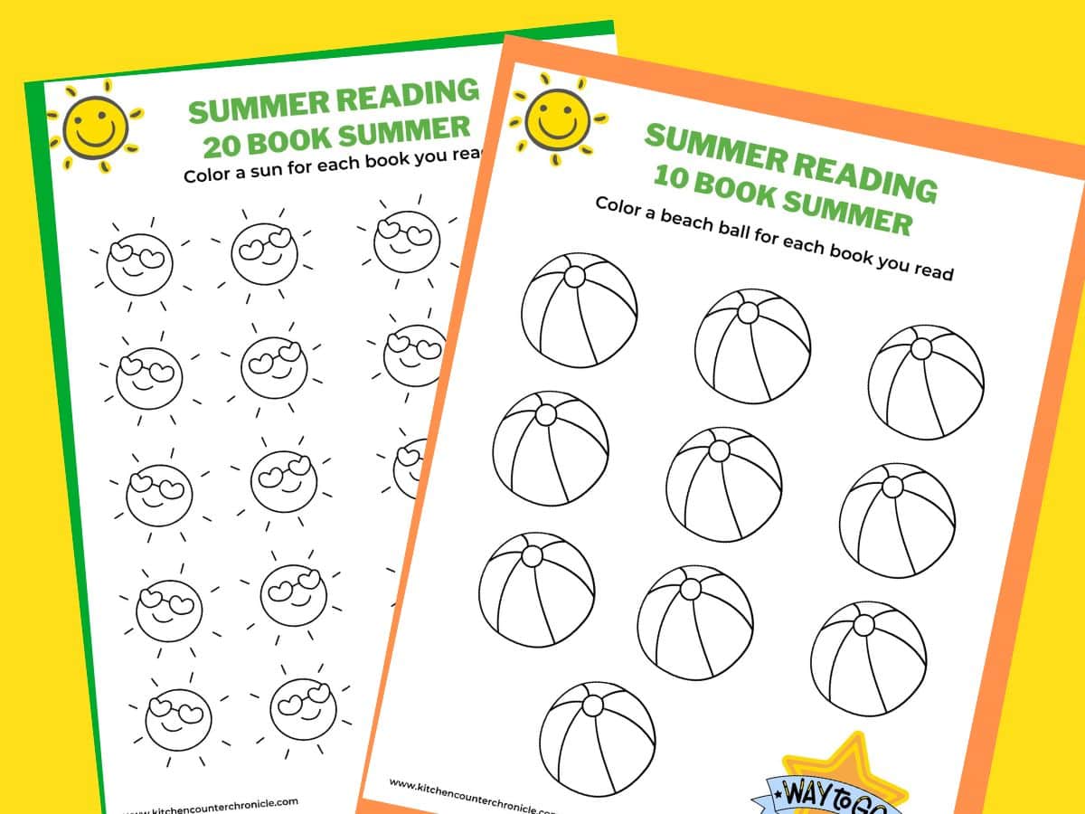 print out of 2 summer reading tracker worksheets to color 10 book tracker and 20 book tracker