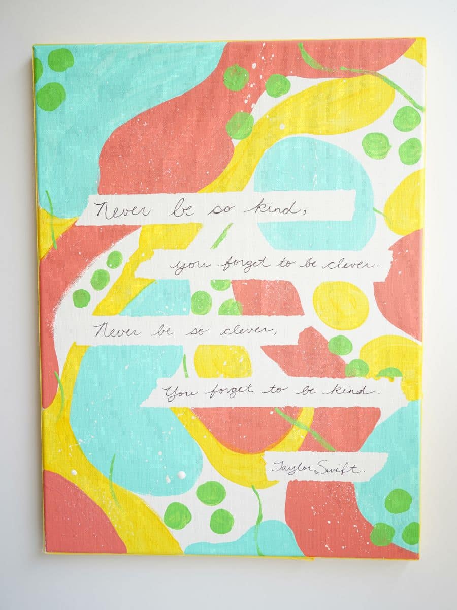 taylor swift lyric tape resist canvas art final hanging on wall