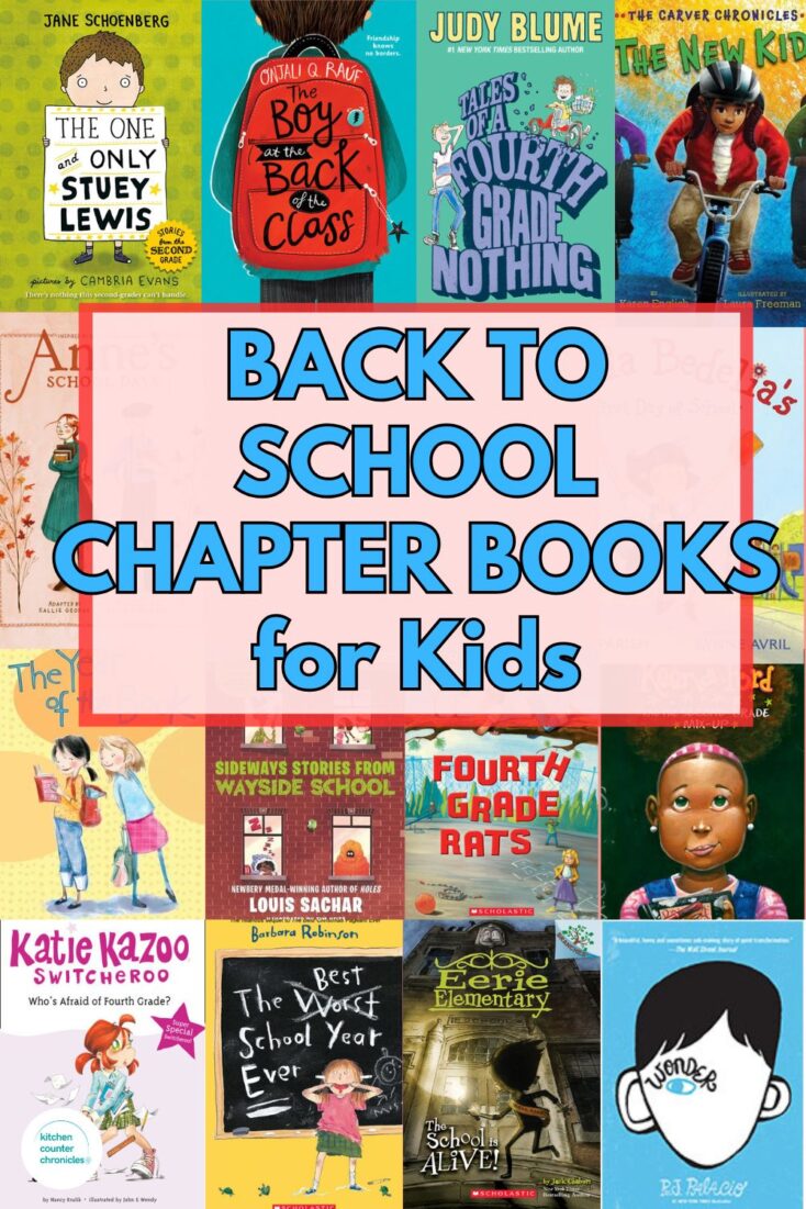 collage of back to school chapter books for kids for pin image