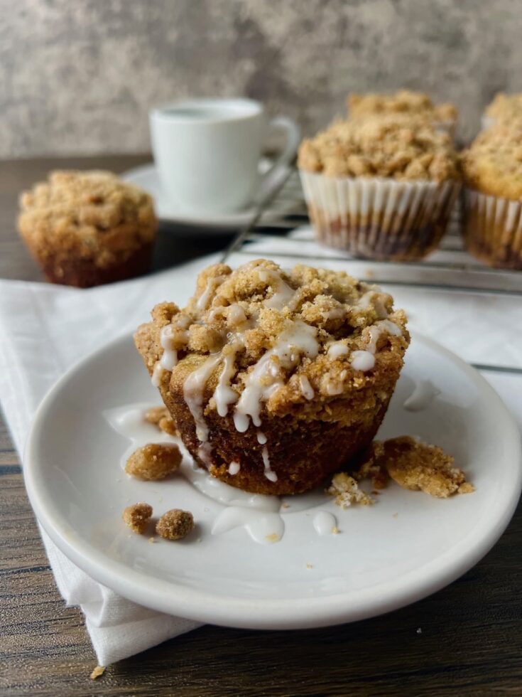 fluffy coffee cake muffins on a plate