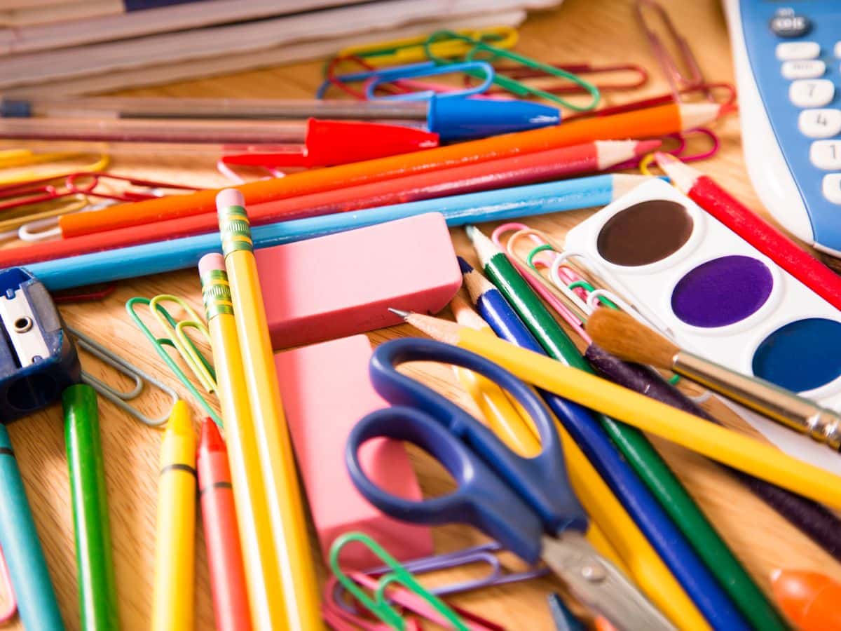 big pile of school supplies