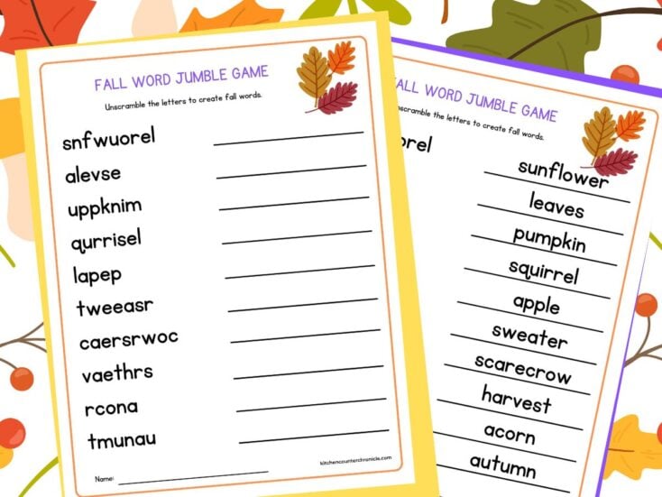 Printable Fall Word Games for Kids