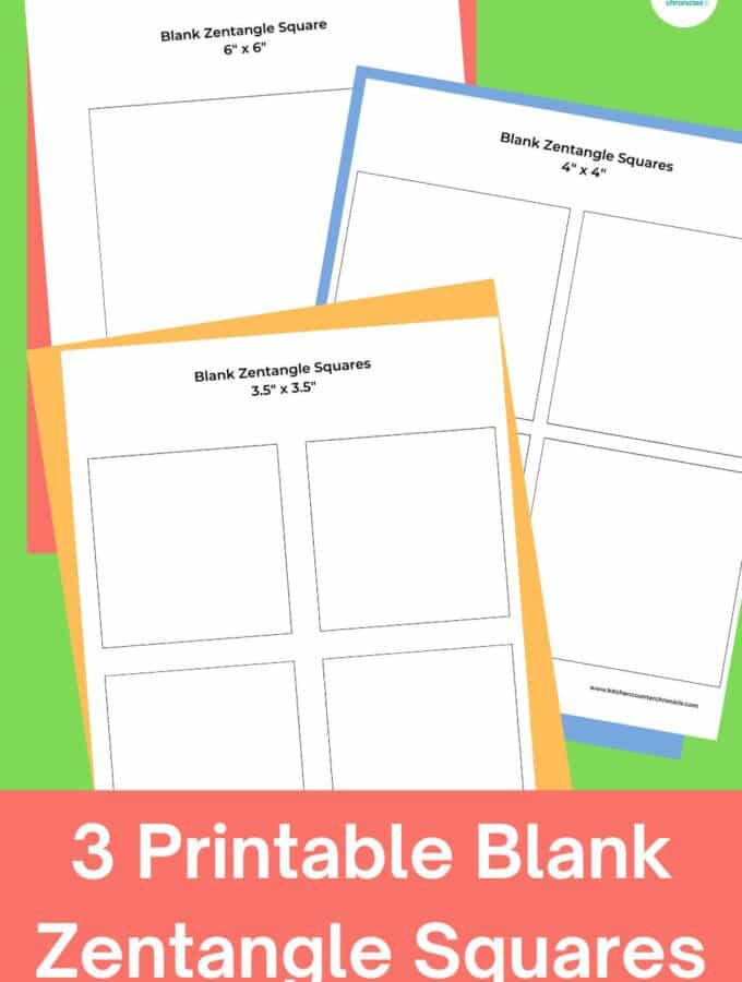 title 3 Printable Blank Zentangle Squares printed and on a green background pin image