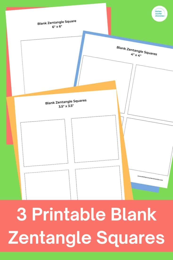 title 3 Printable Blank Zentangle Squares printed and on a green background pin image