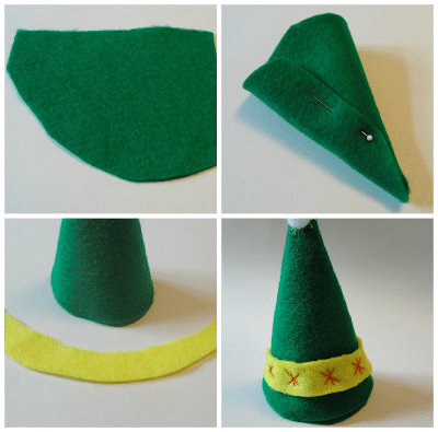 collage of felt hat for elf being made