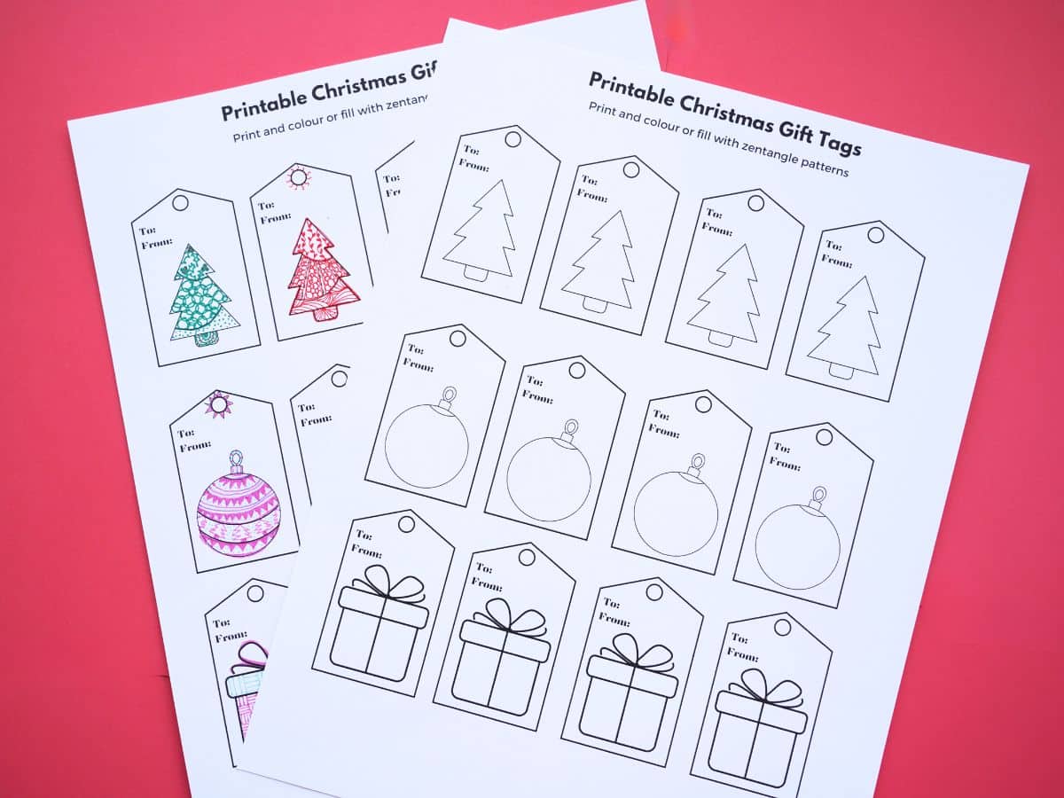 printable zentangle christmas gift tags on paper and with designs drawn on