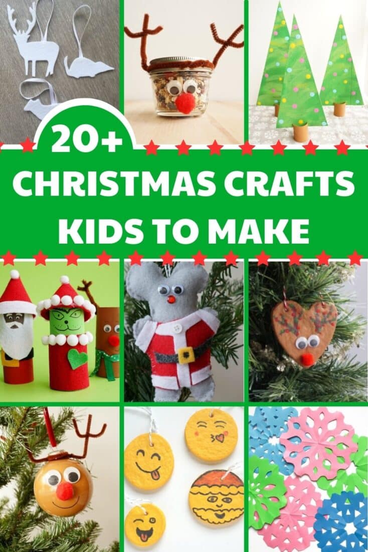 collage of Christmas crafts with title "20+ christmas crafts for kids to make"