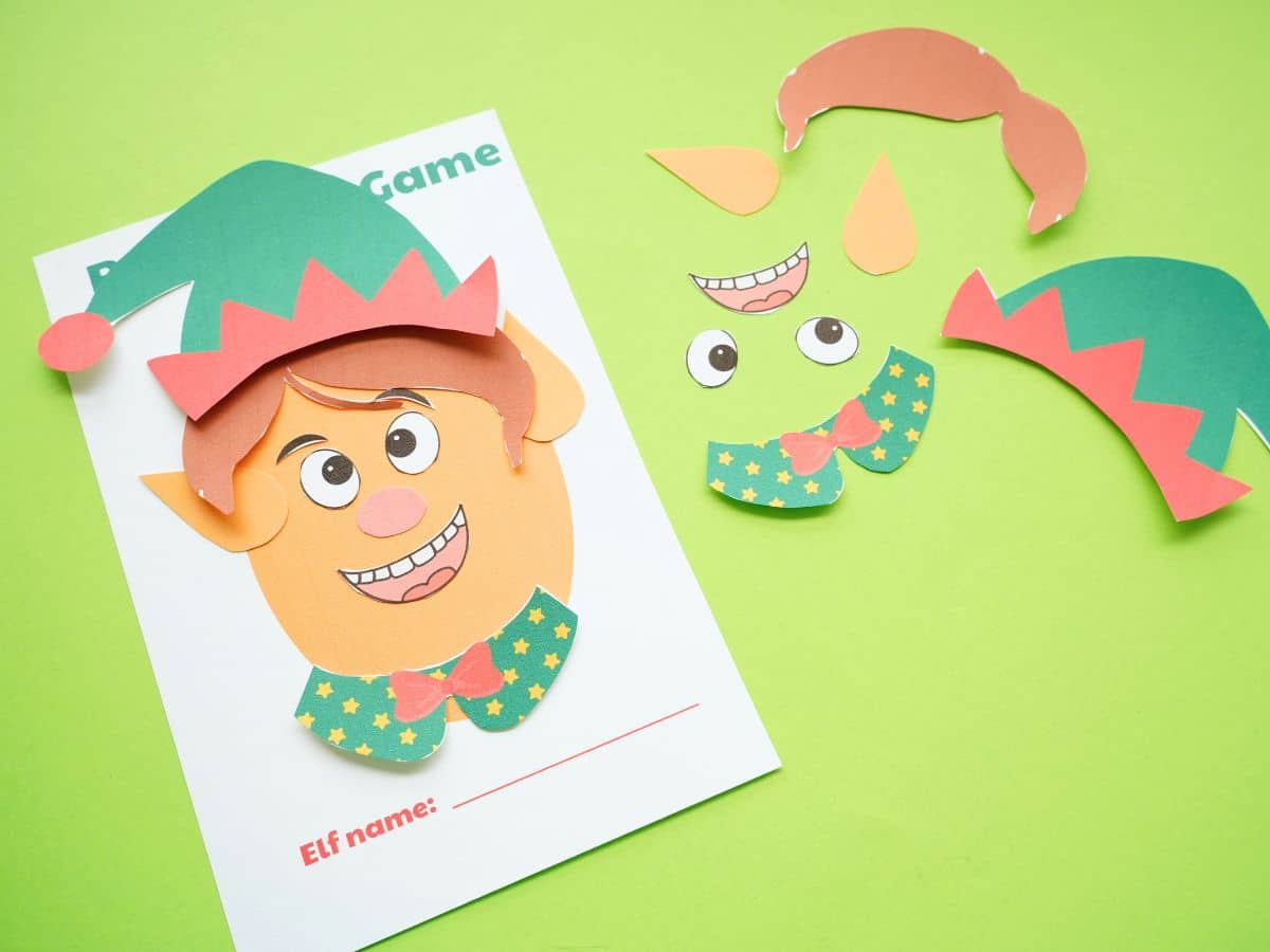 christmas elf game finished all the pieces together on paper
