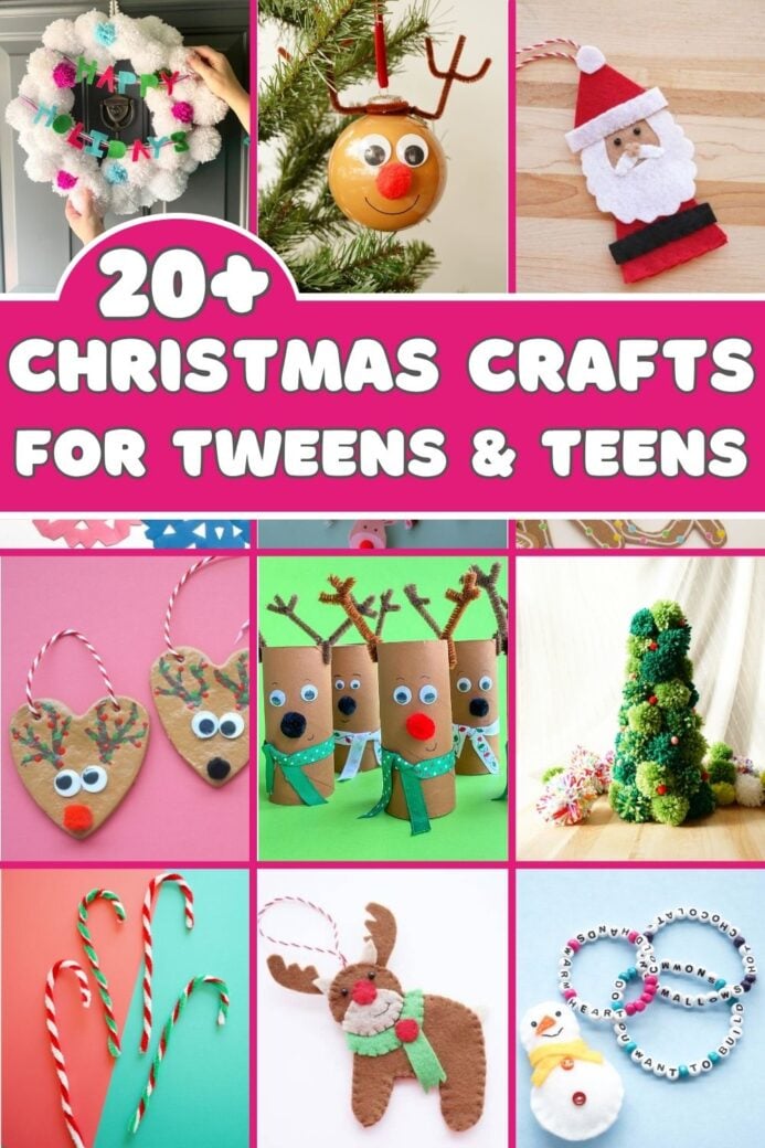 collage of Christmas crafts for tweens and teens to make pin image