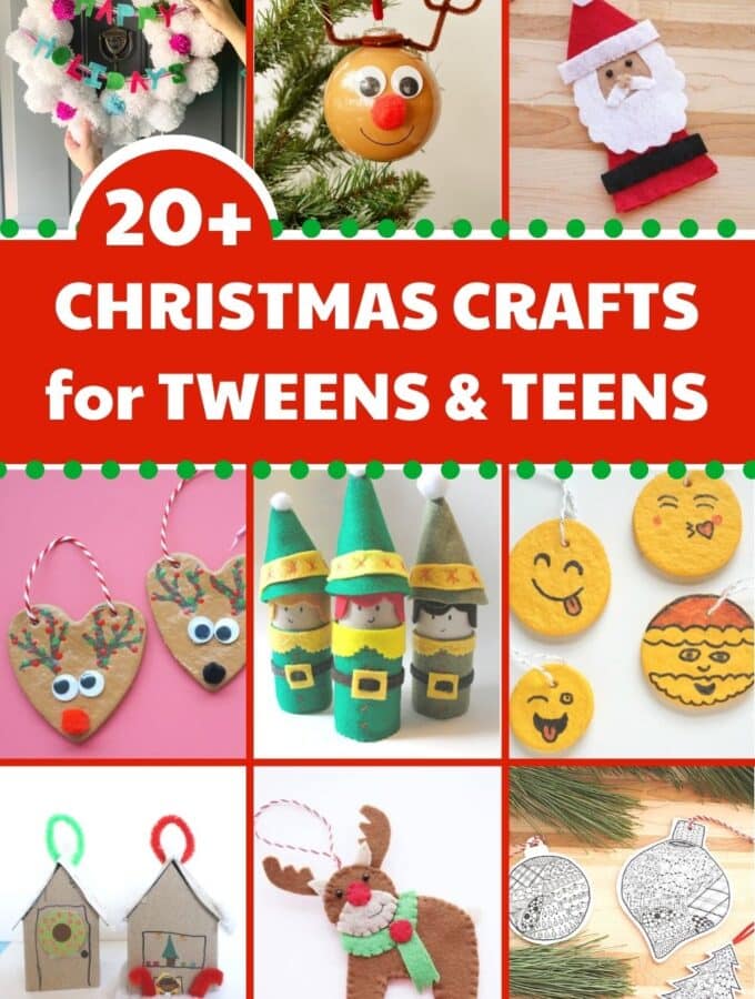 collage of christmas crafts for tweens to make pin image