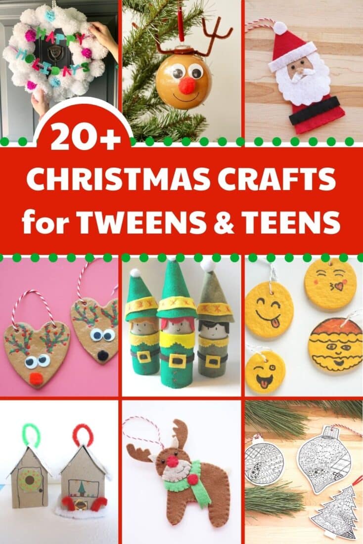 collage of christmas crafts for tweens to make pin image