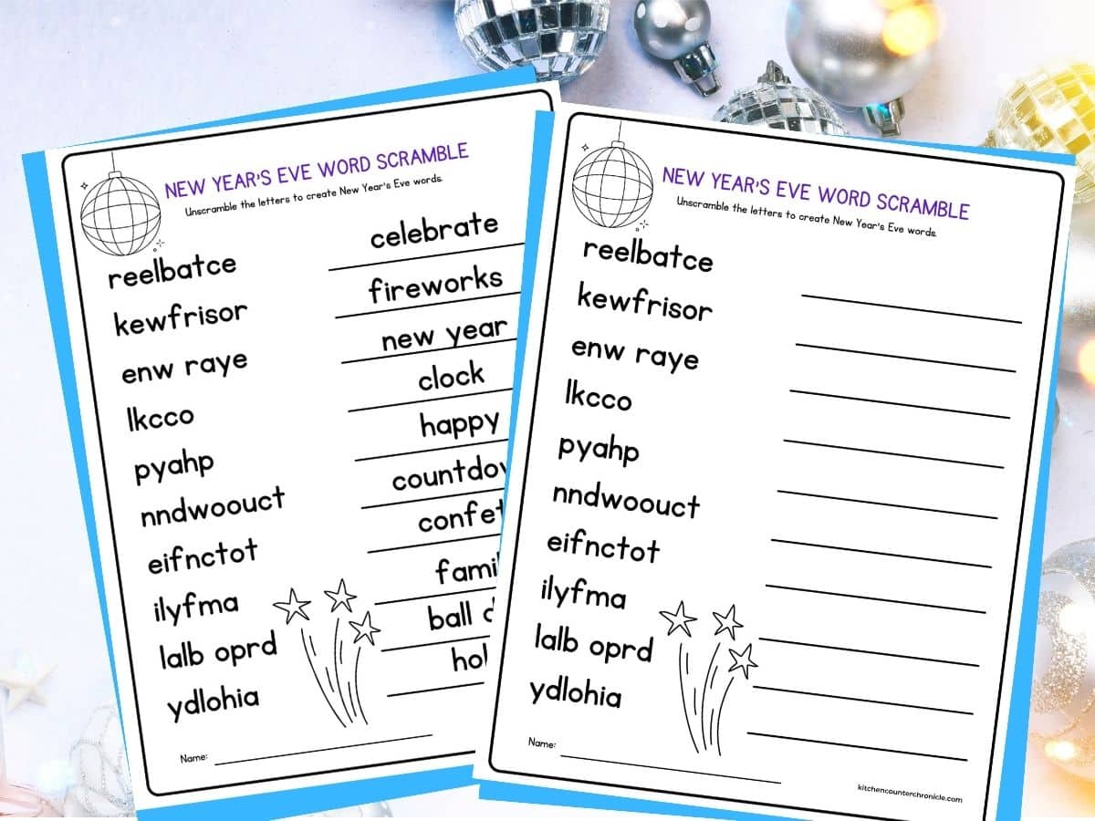 free printable new years eve word scramble sheets