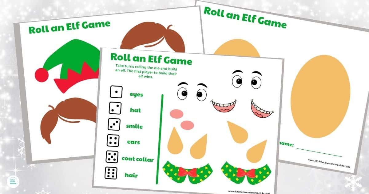 social image for roll an Elf game printable Christmas game for kids to play