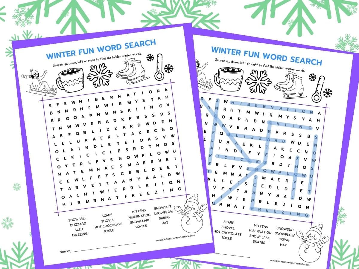 _free printable winter word search game for kids and winter word search answer sheet