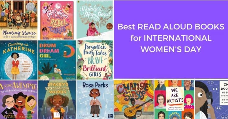collage of book covers with title "best read aloud books for international women's day and women's history month"