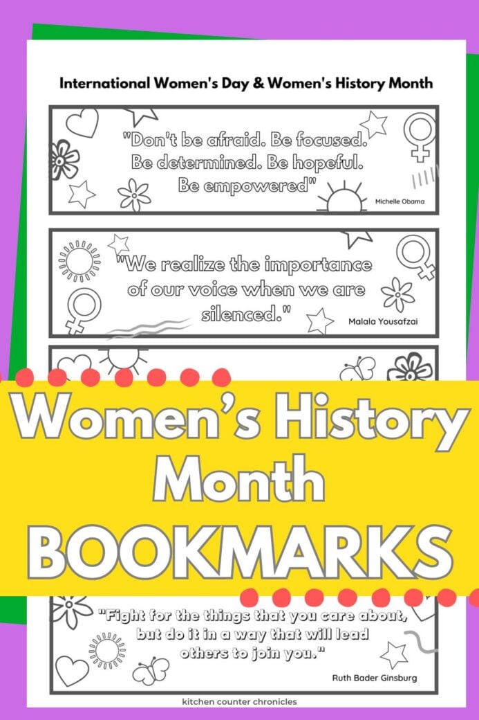 new pin for women's history month bookmarks to print and color