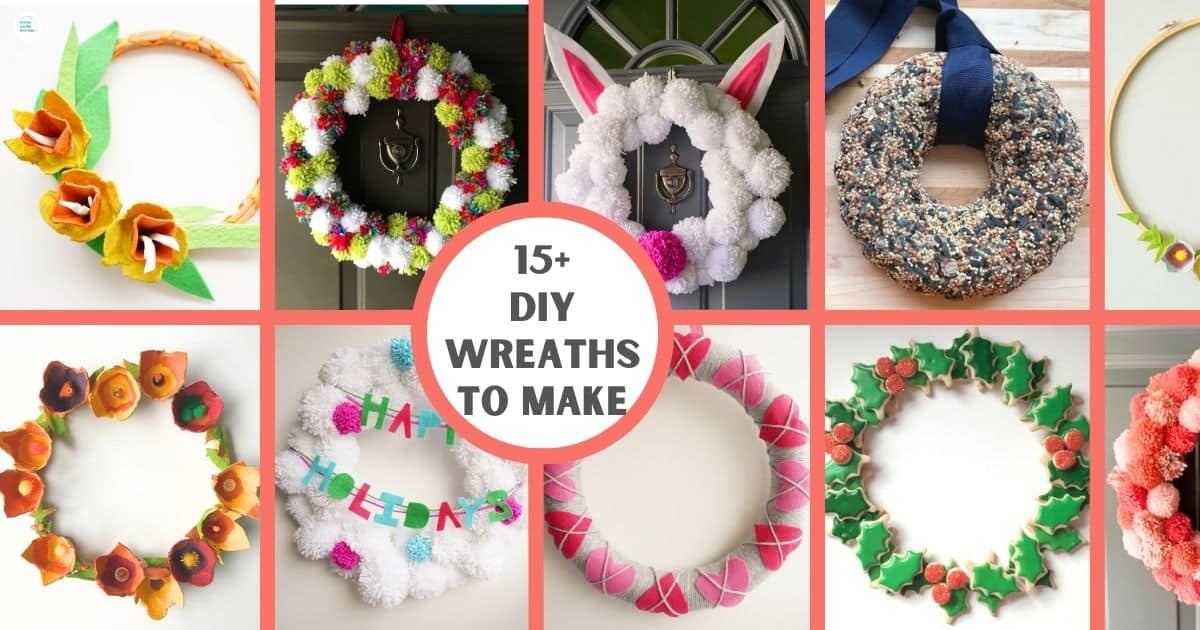 _15+ creative diy wreaths collage of 8 wreaths - pom pom wreath, egg carton flower wreaths and more social)