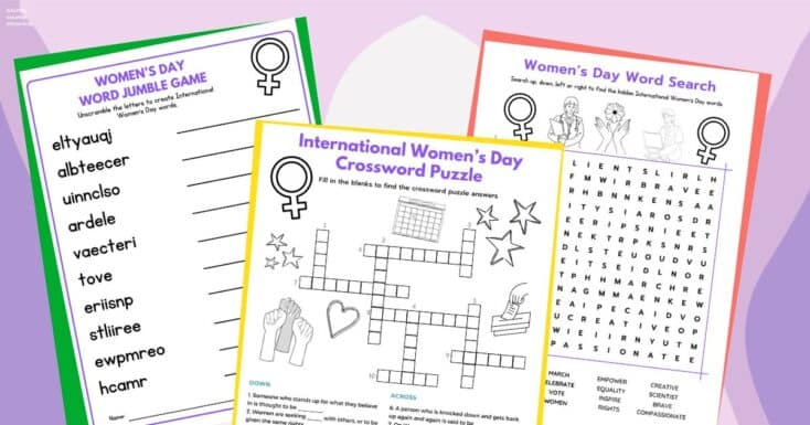 3 printable women's day word games women's day word scramble, women's day crossword puzzle and women's day word search social