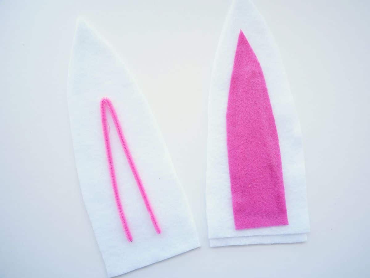 easter bunny ears cut from white and pink felt with pink pipe cleaner glued on
