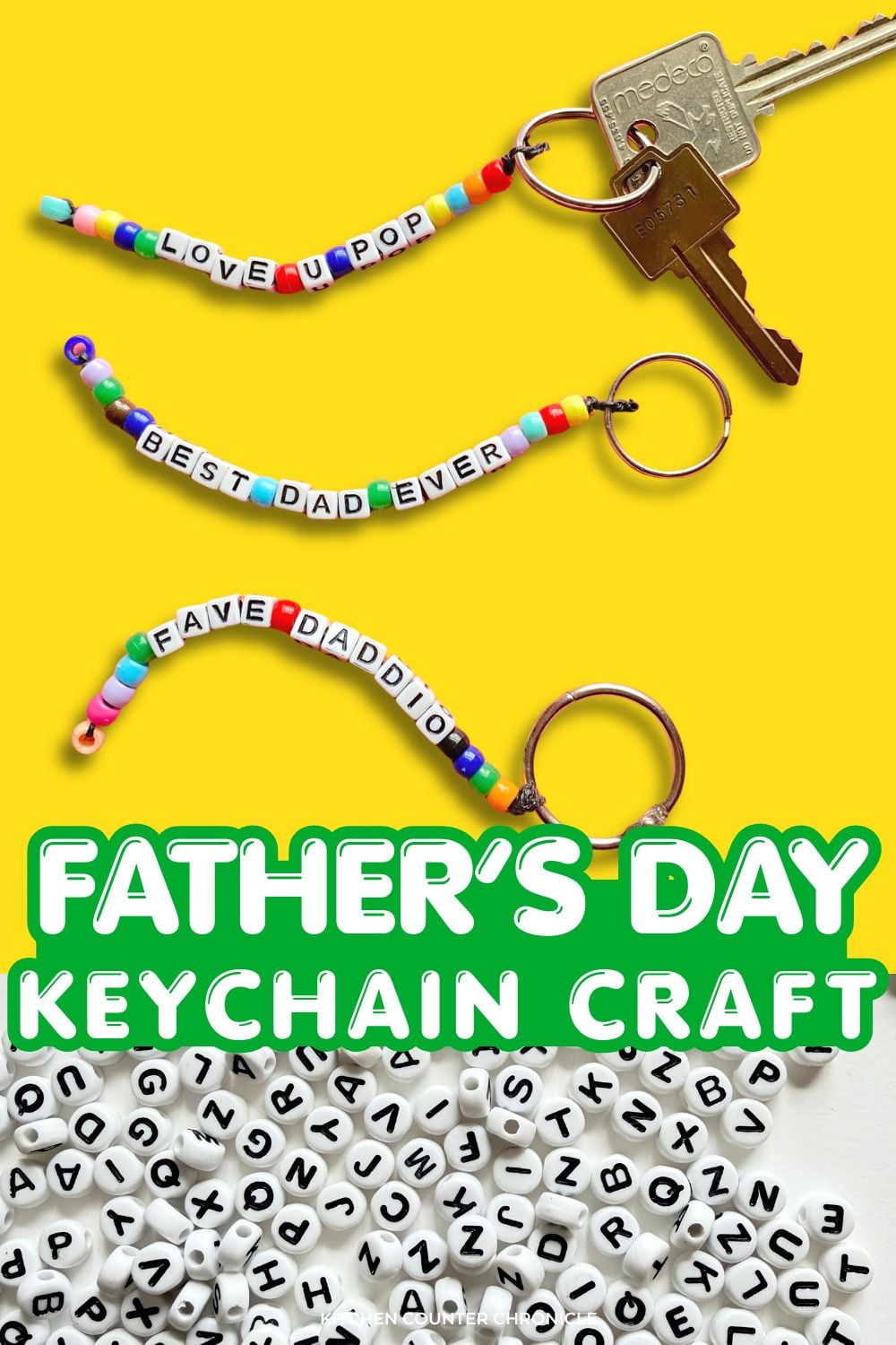 diy father's day keychain craft for kids to make with 3 different beaded keychains for Dad