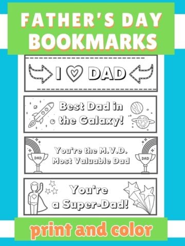 featured image for print and color father's day bookmarks for kids