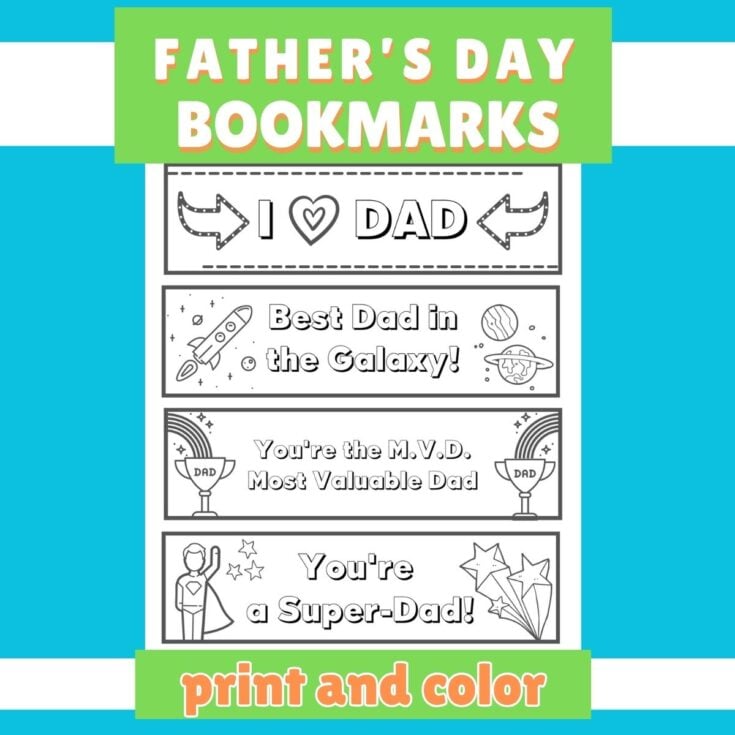 featured image for print and color father's day bookmarks for kids