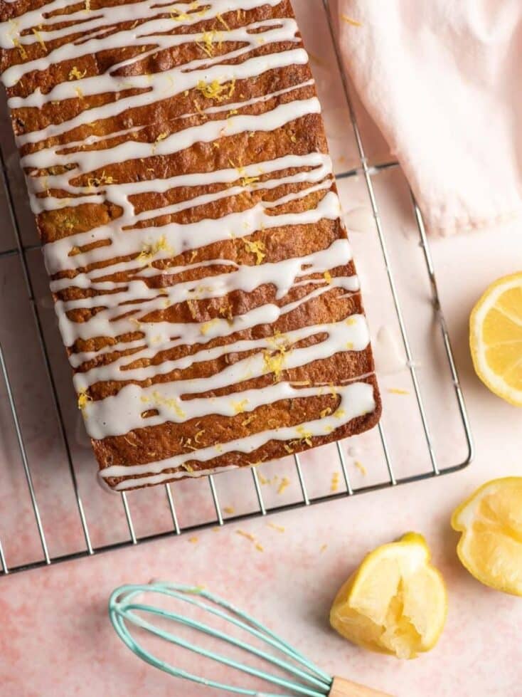 lemon zucchini loaf on cooling rack