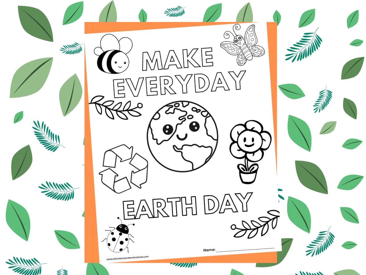 make everyday earth day printable coloring page with leafy background