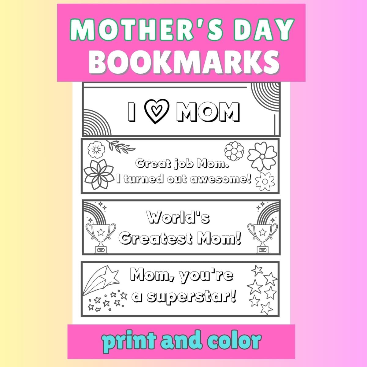 mother's day bookmarks to print and color featured image