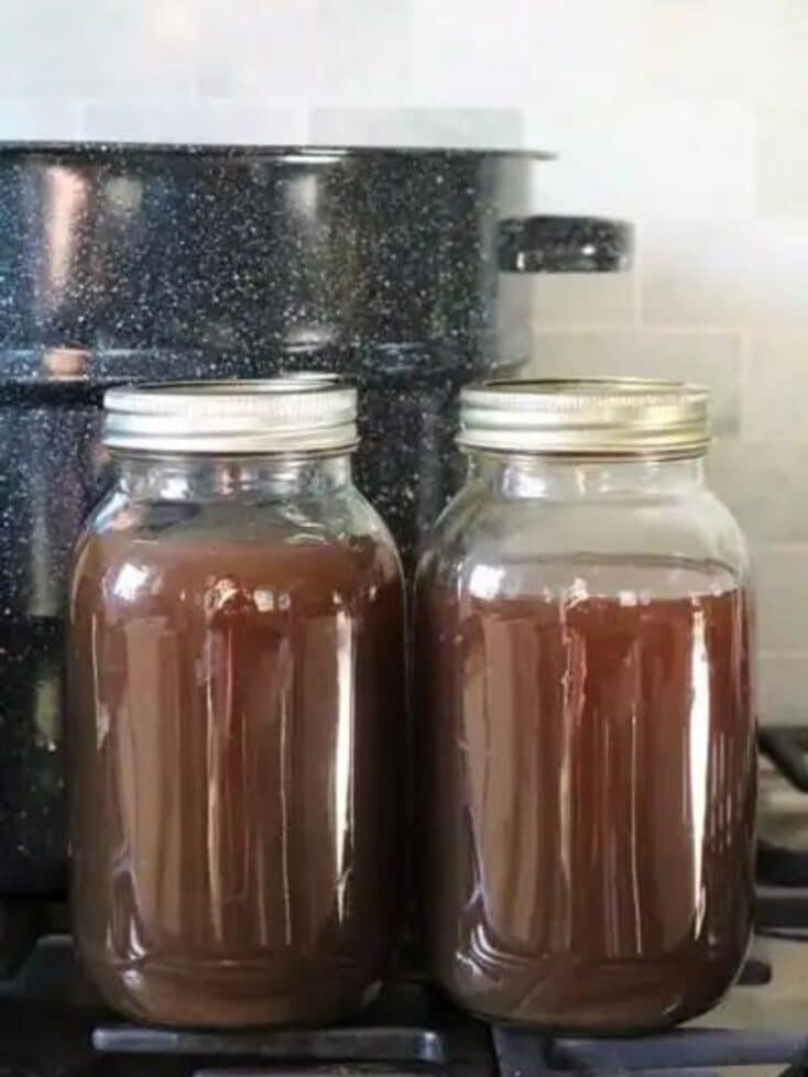 vegetable stock in two jars on stovetop