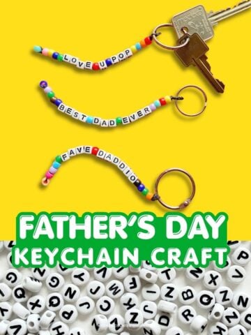 yellow background for 3 father's day keychains with beaded messages for dad