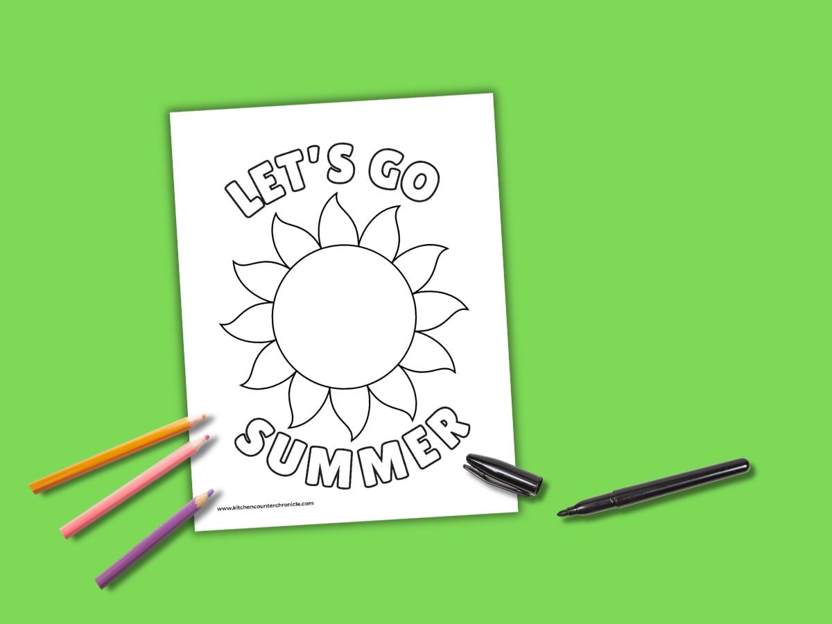 let's go summer sun blank sun coloring sheet with black marker and pencil crayons