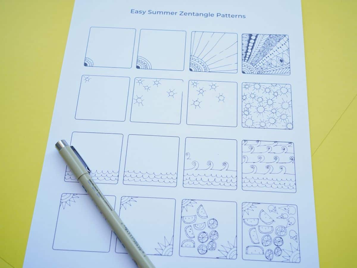 printable step-by-step summer zentangle designs and patterns