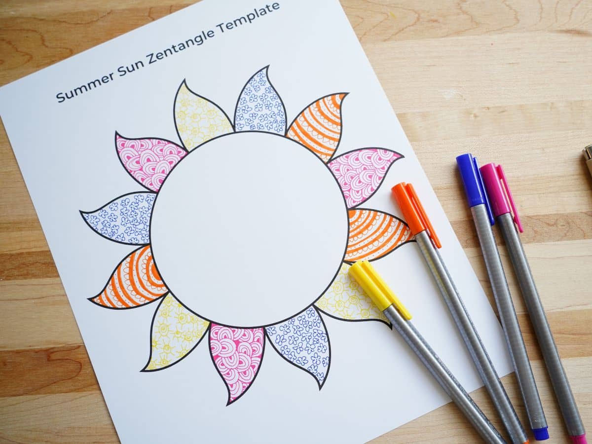 summer sun printable template with colorful ultra-fine line markers