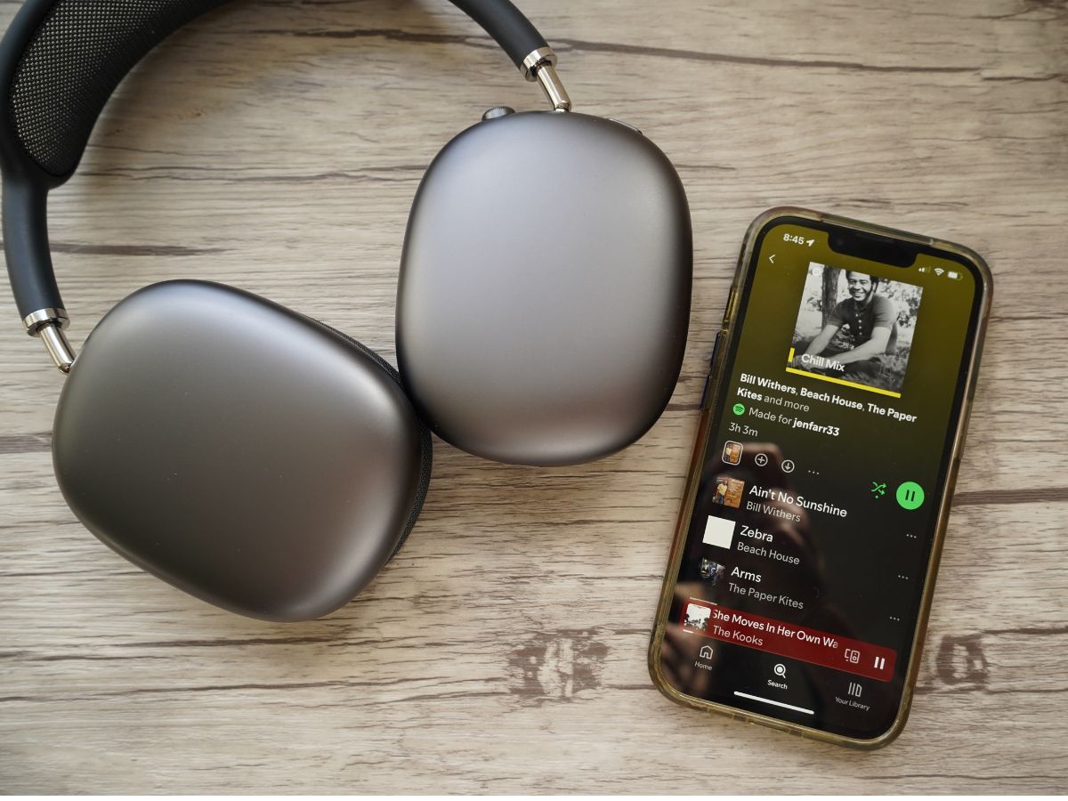 headphones and cellphone with chill mix playlist