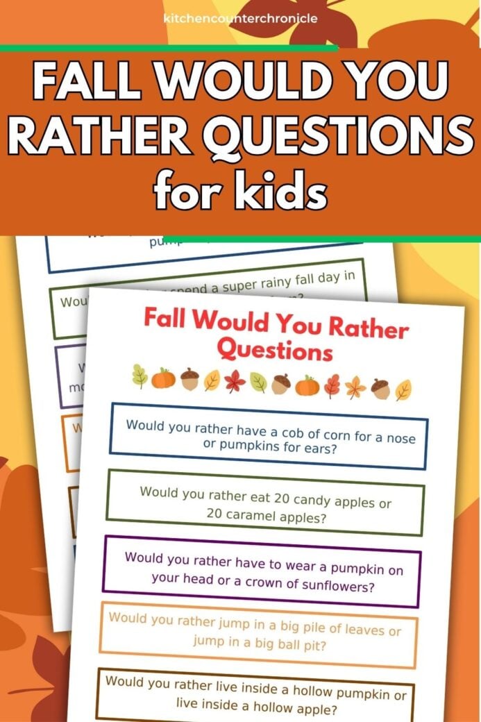 two pages of fall would you rather questions for kids new pin image