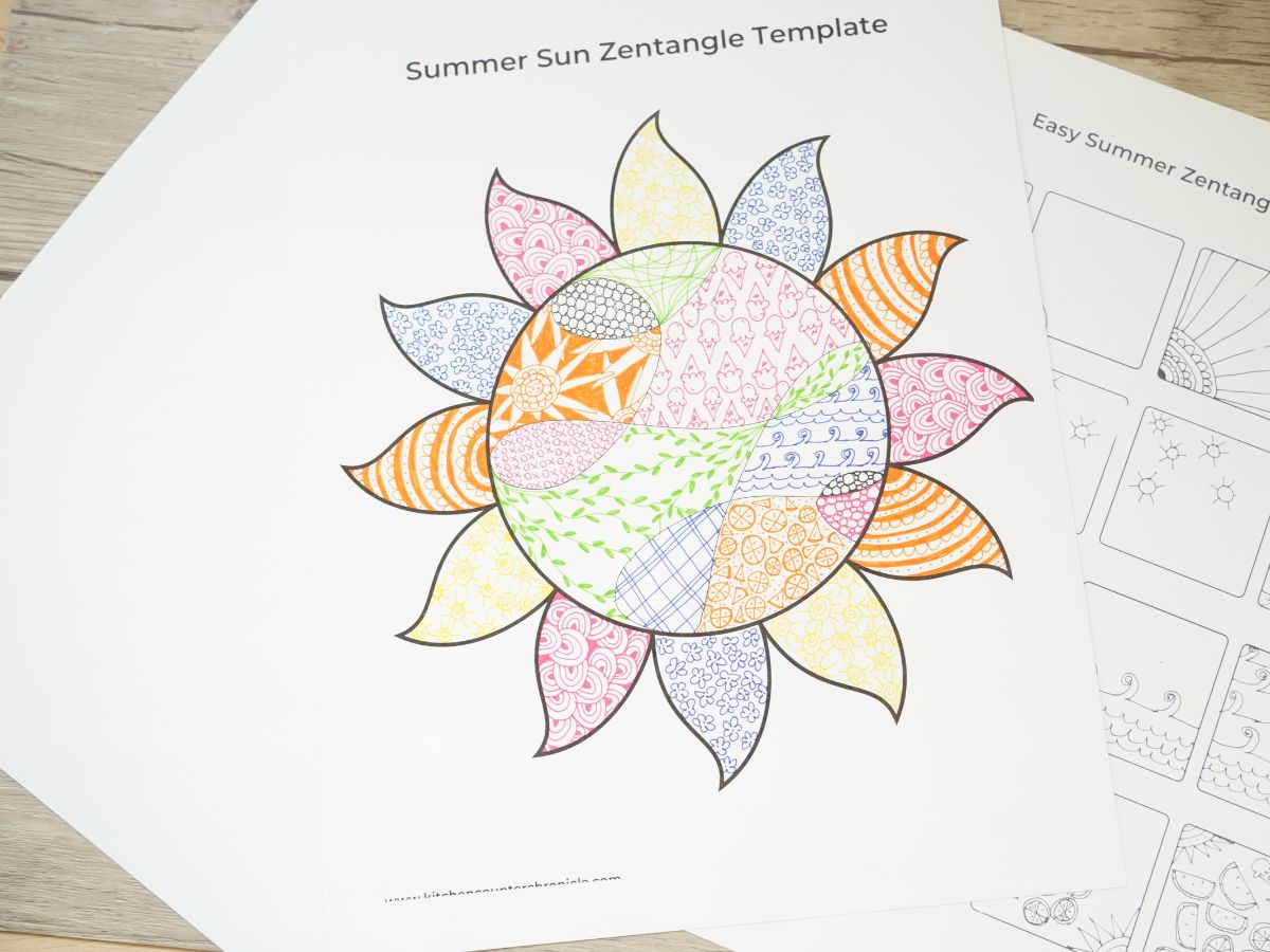 zentangle sun art on white card stock paper