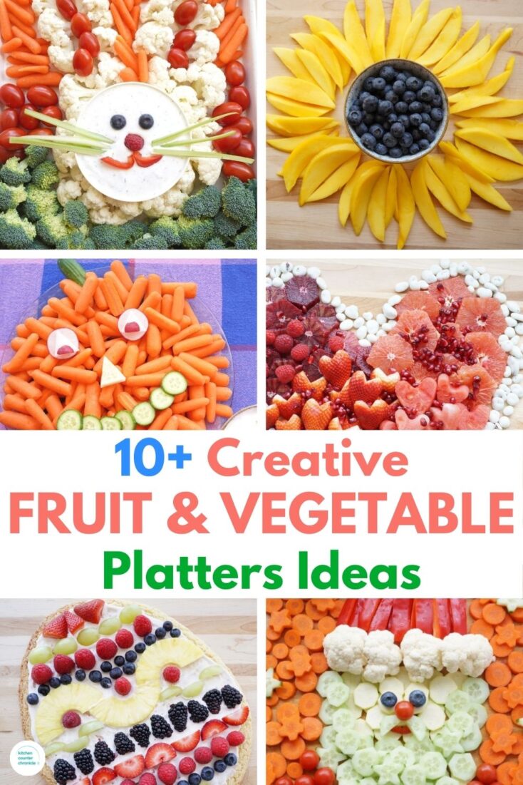 collage of 10+ creative fruit and vegetable platter ideas pin image