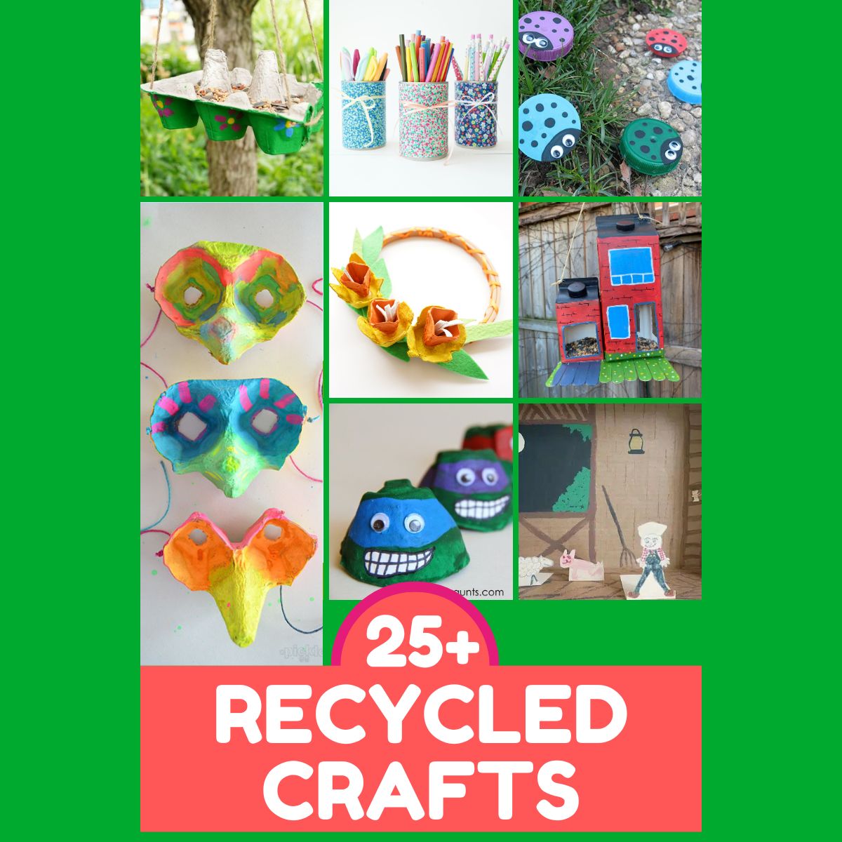 collage of recycled crafts for kids to make collage of crafts made from recyclables