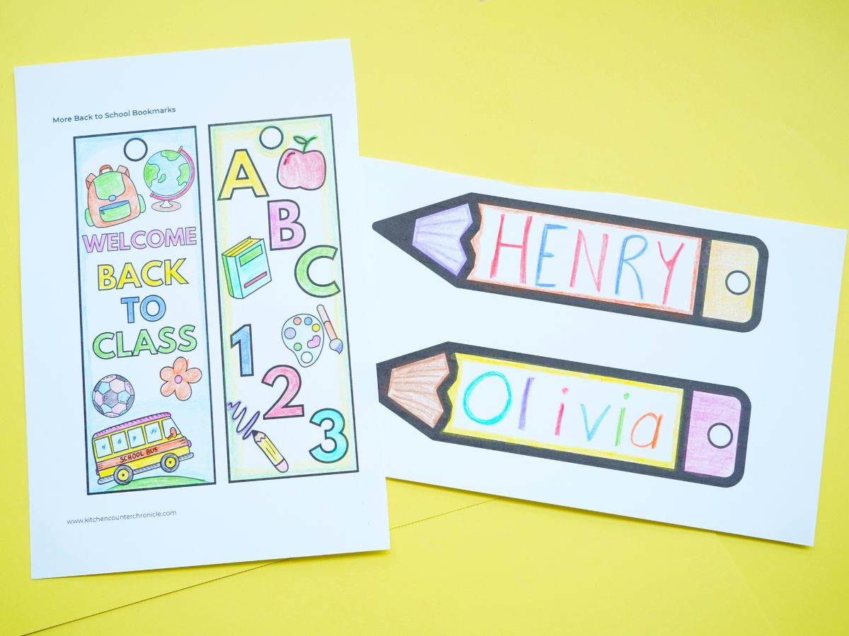 colored back to school bookmarks and pencil bookmarks printed and colored