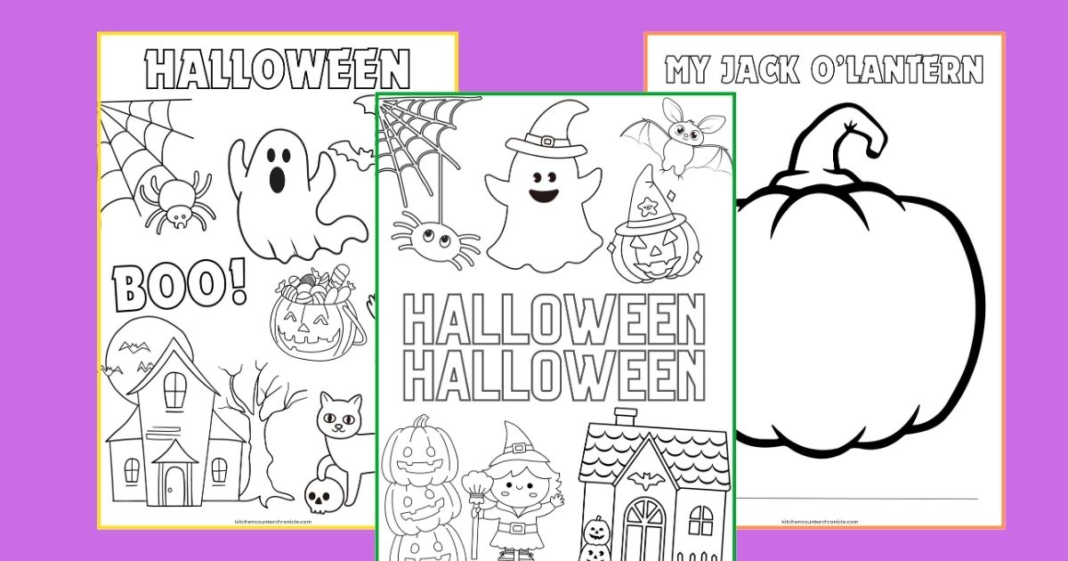 3 sheets of printable halloween coloring pages for kids social image