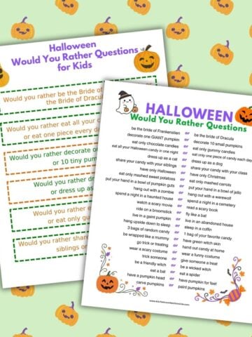 featured image for would you rather questions for Halloween two versions of questions