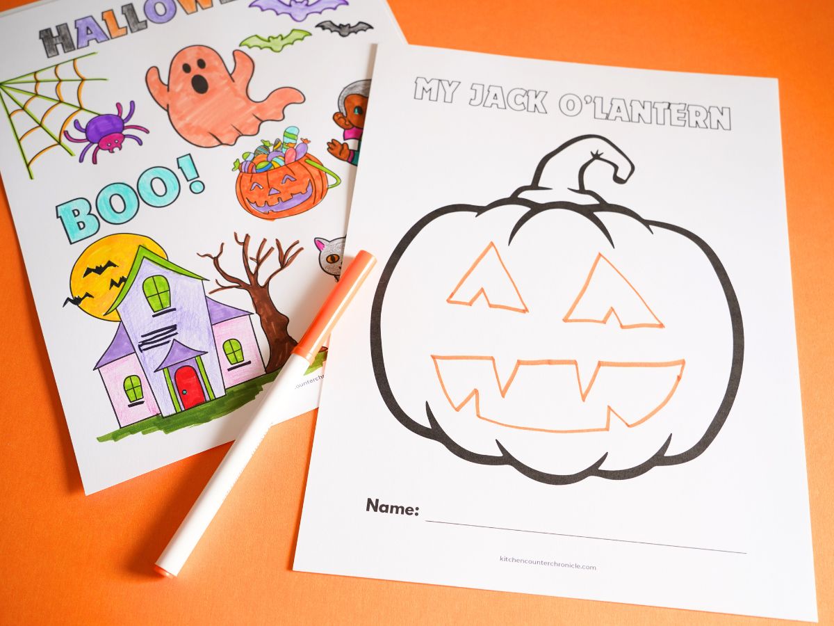 print out of design your own jack o'lantern coloring page with orange marker