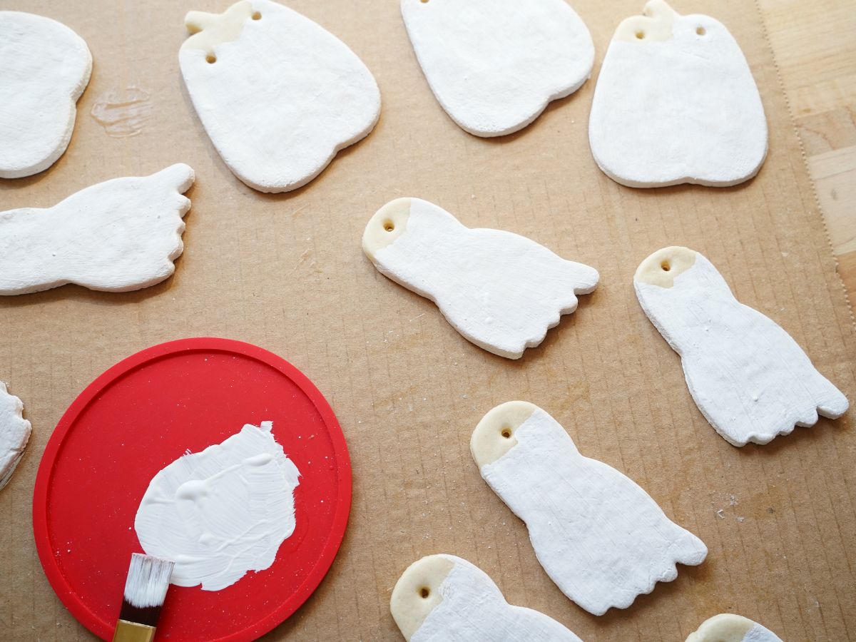 salt dough pumpkins and ghosts painted white
