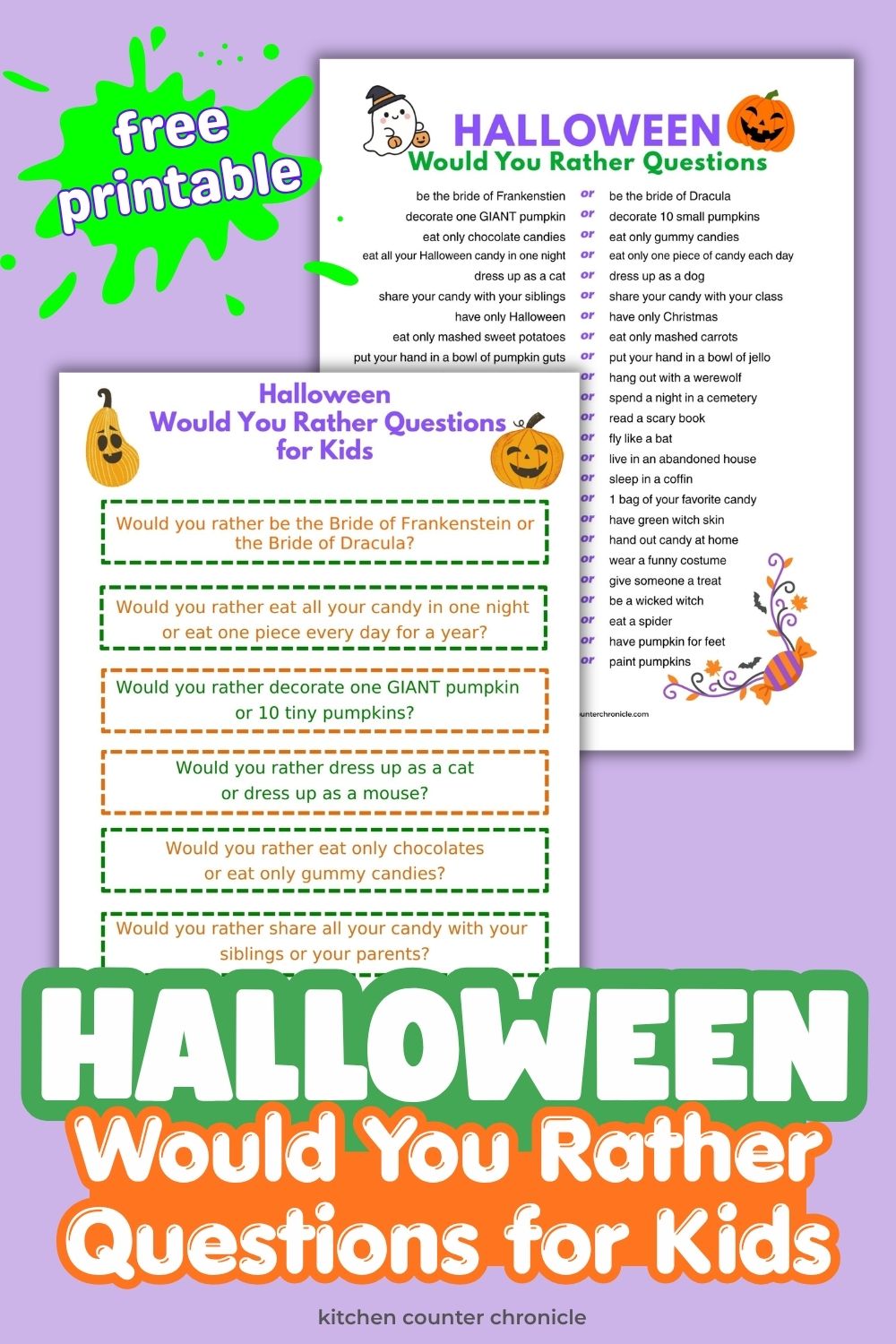 two versions of printable halloween would you rather questions for families to print and play
