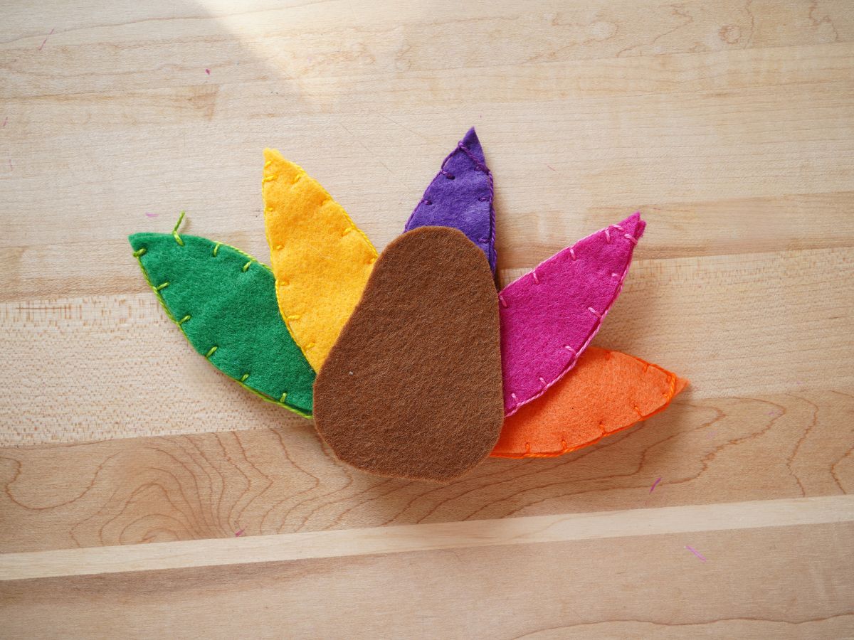 felt turkey pieces ready to be sewn together